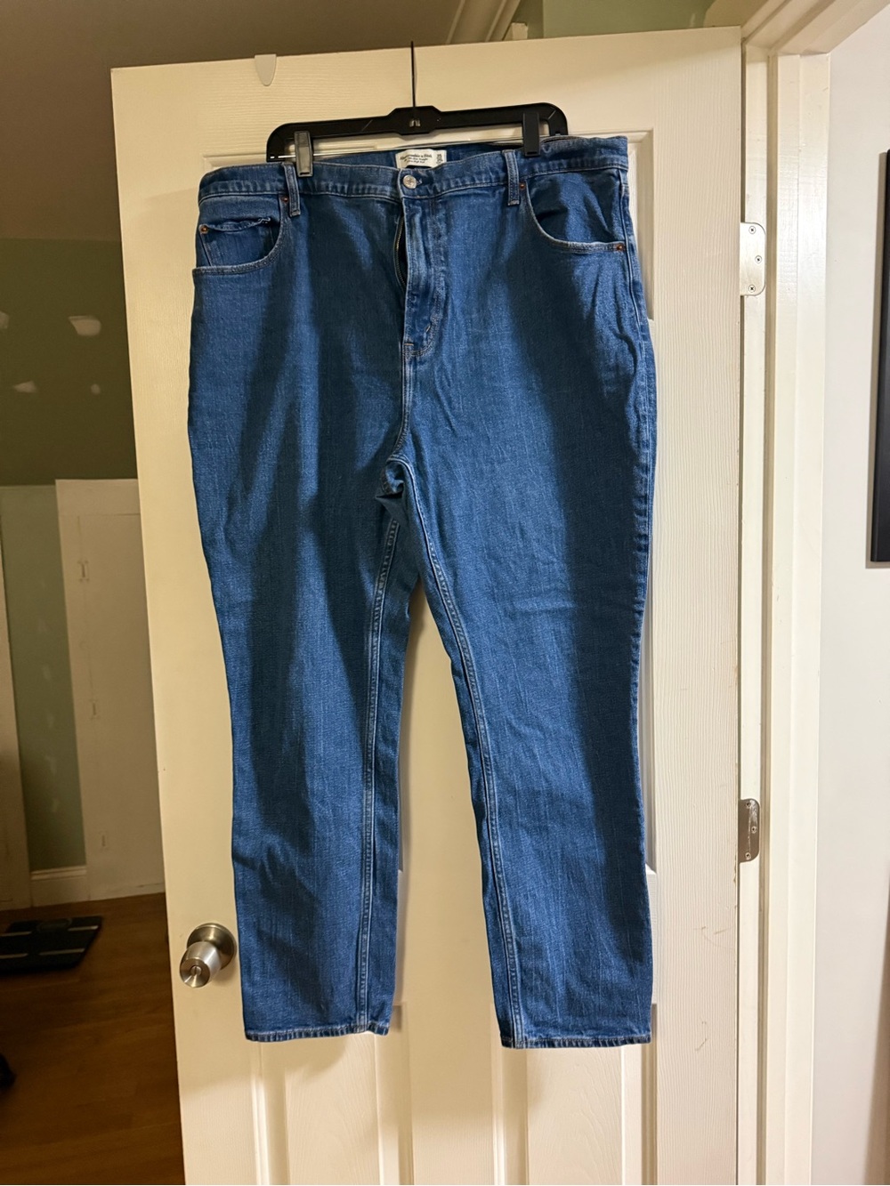 Blue denim jeans.
